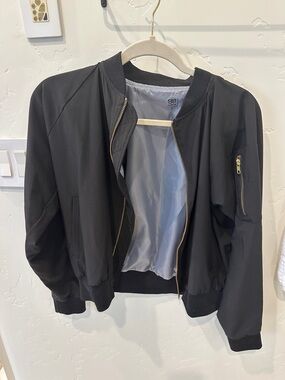Women’s Black Bomber Jacket with Gold Hardware